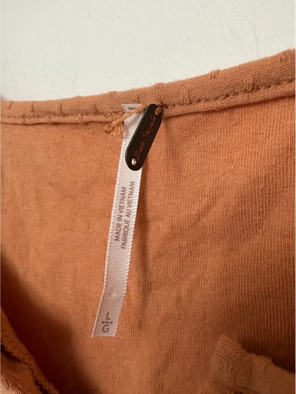 Free people size Large Rust Orange Blouse with Crochet Lace Sleeves